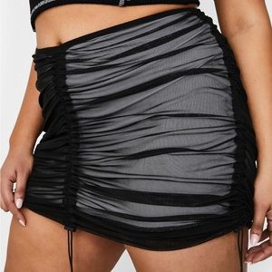 Poster Girl Black Mesh Ruched Mini Skirt Plus Size 2X